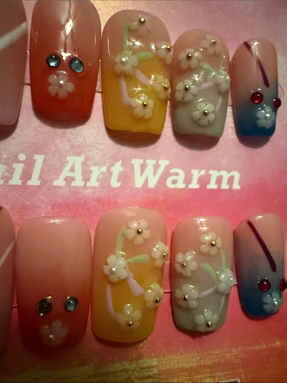 Multicolor Floral handmade acrylic Press-On Nails